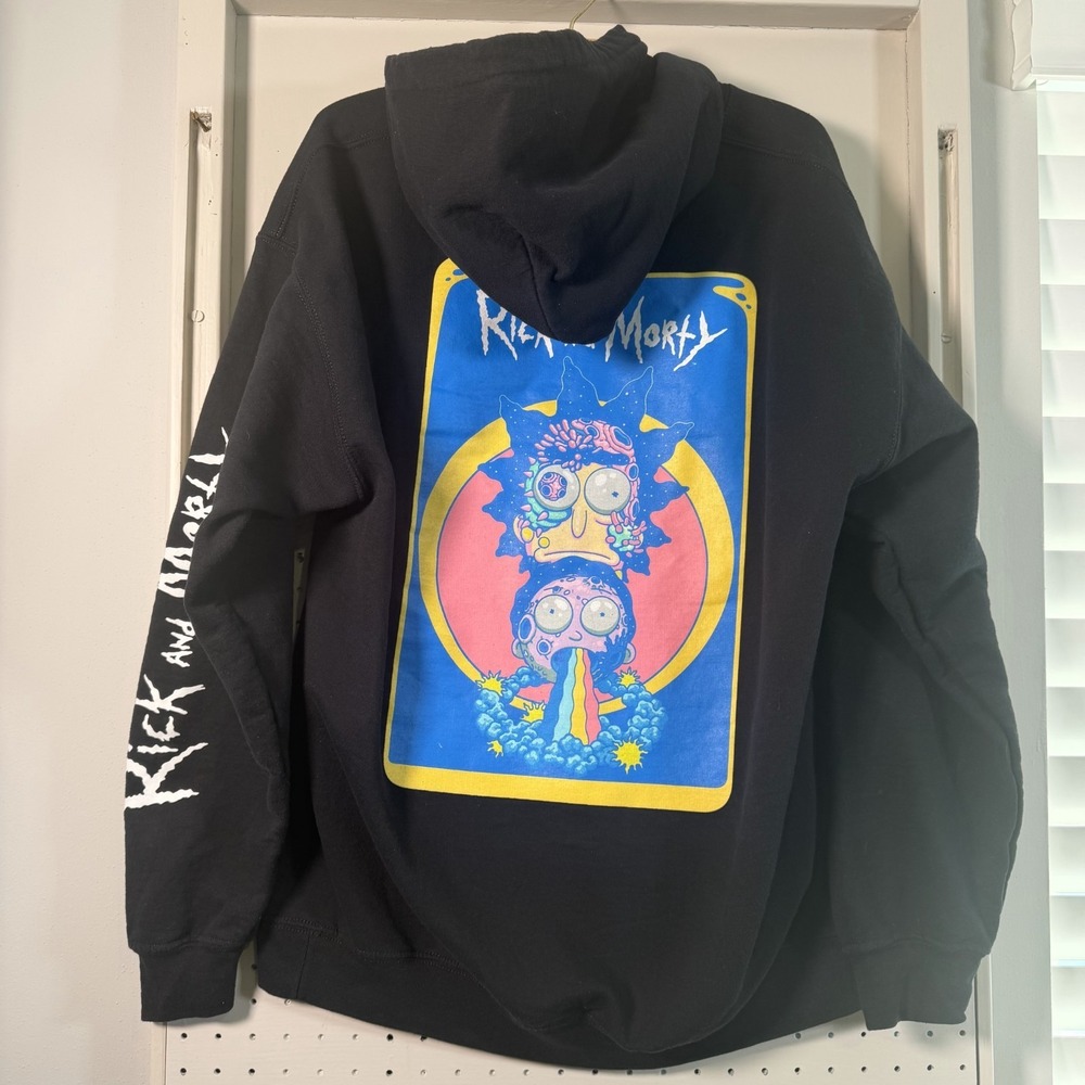 Rick And Morty Hoodie Adult Black Graphic‎ Print Long Sleeve Relaxed - Large